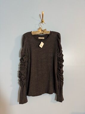 NWT Free people grey longsleeve scrunch top blouse size M